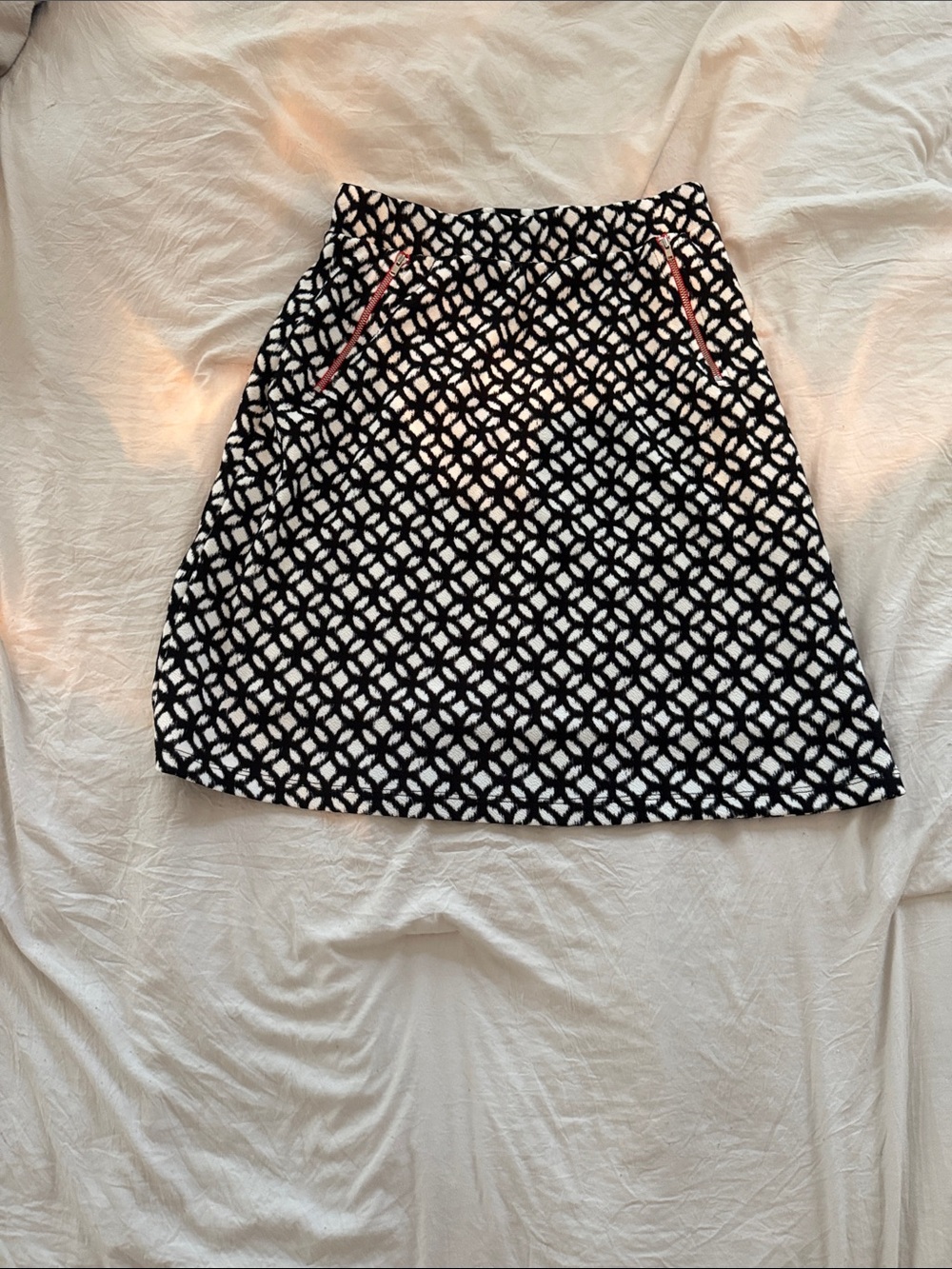 Le Lis Black & White Geometric A-Line Skirt with Pink Zip Accents